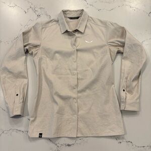Womens Salewa Hemp Cotton Button-Up Shirt Light Beige Cream